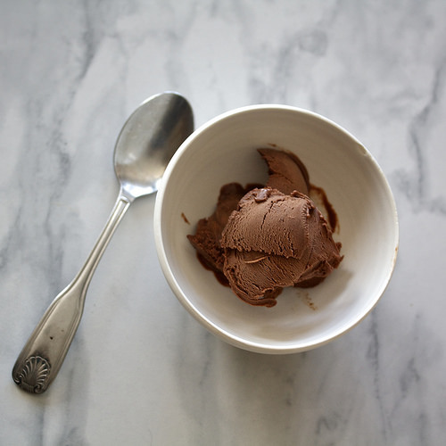 A bowl of chocolate peanut butter ice cream.