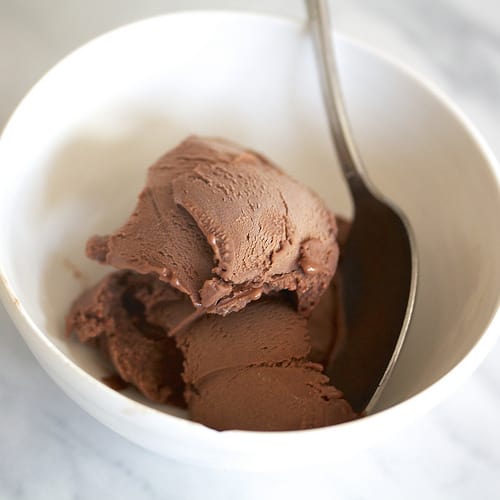 Chocolate peanut butter ice cream in a bowl.