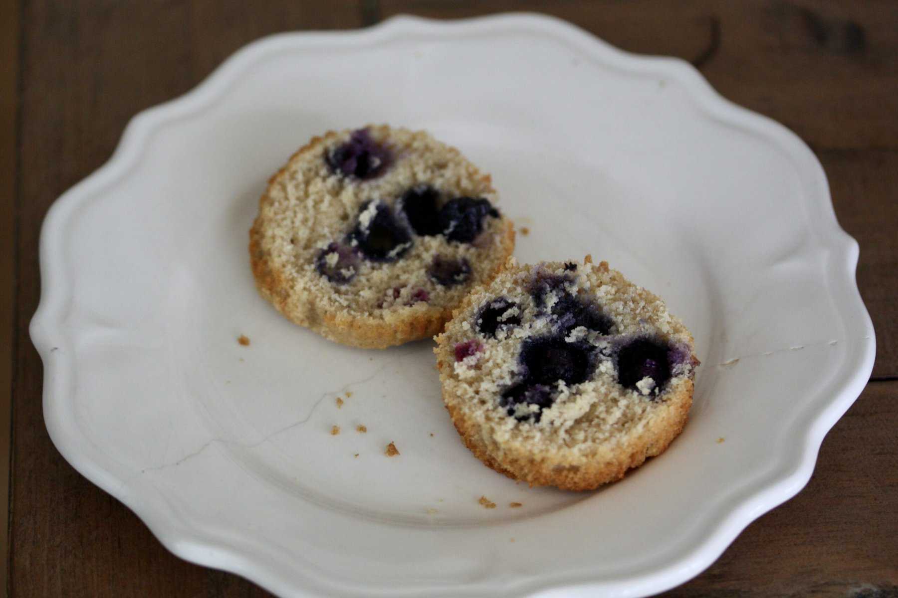Gluten-free blueberry muffins on a plate.