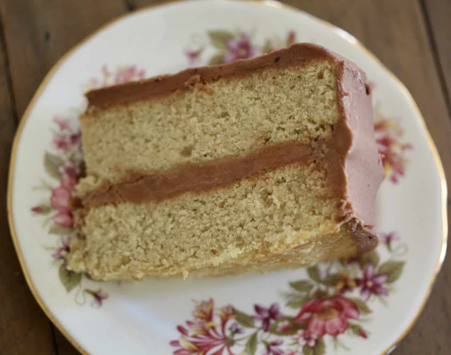 Gluten-free vanilla birthday cake slice.