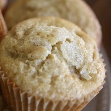 Close up of rhubarb muffin.