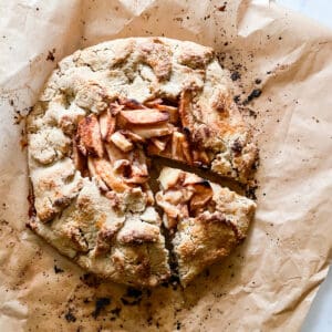 A top down shot of an apple galette.