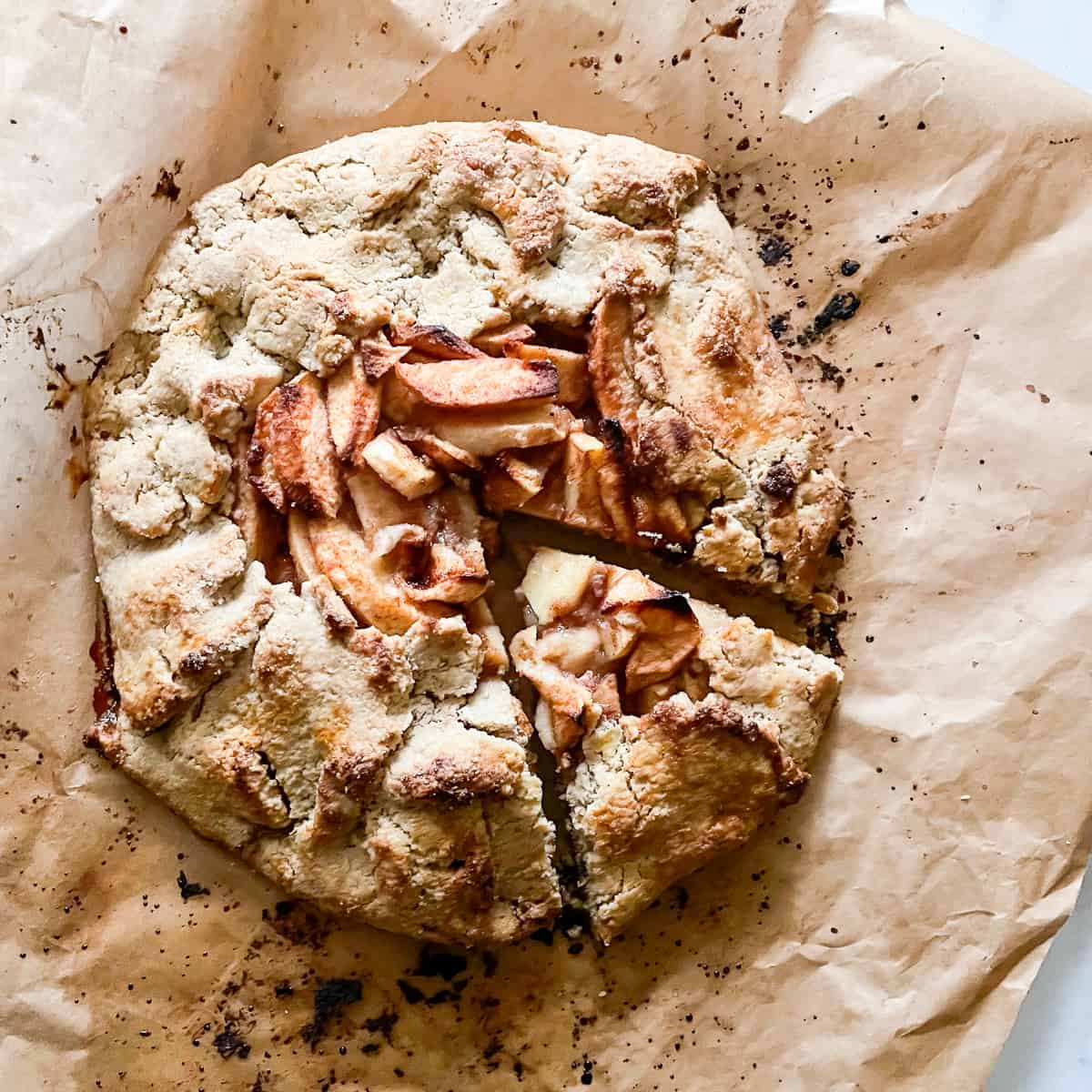 A top down shot of an apple galette.