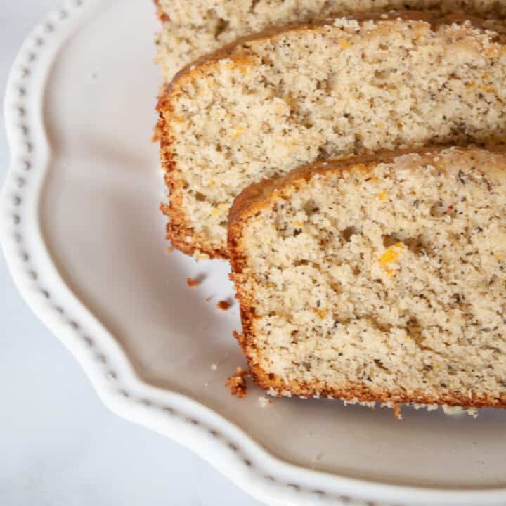 A side view of slices of earl grey cake.