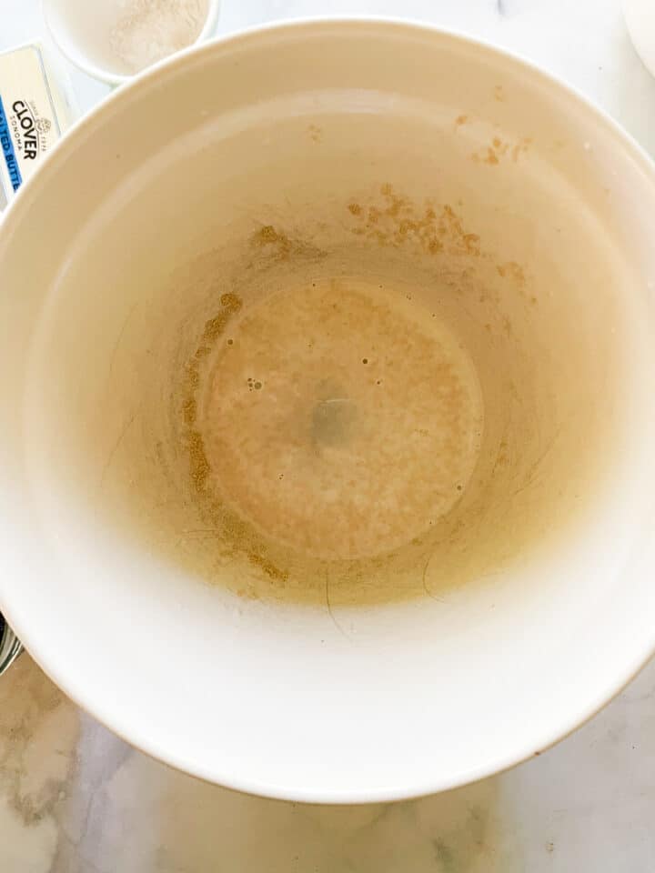 Yeast proofs in a bowl.