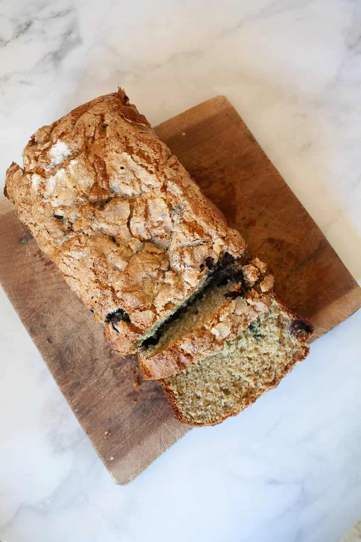 Slices of gluten free blueberry bread.