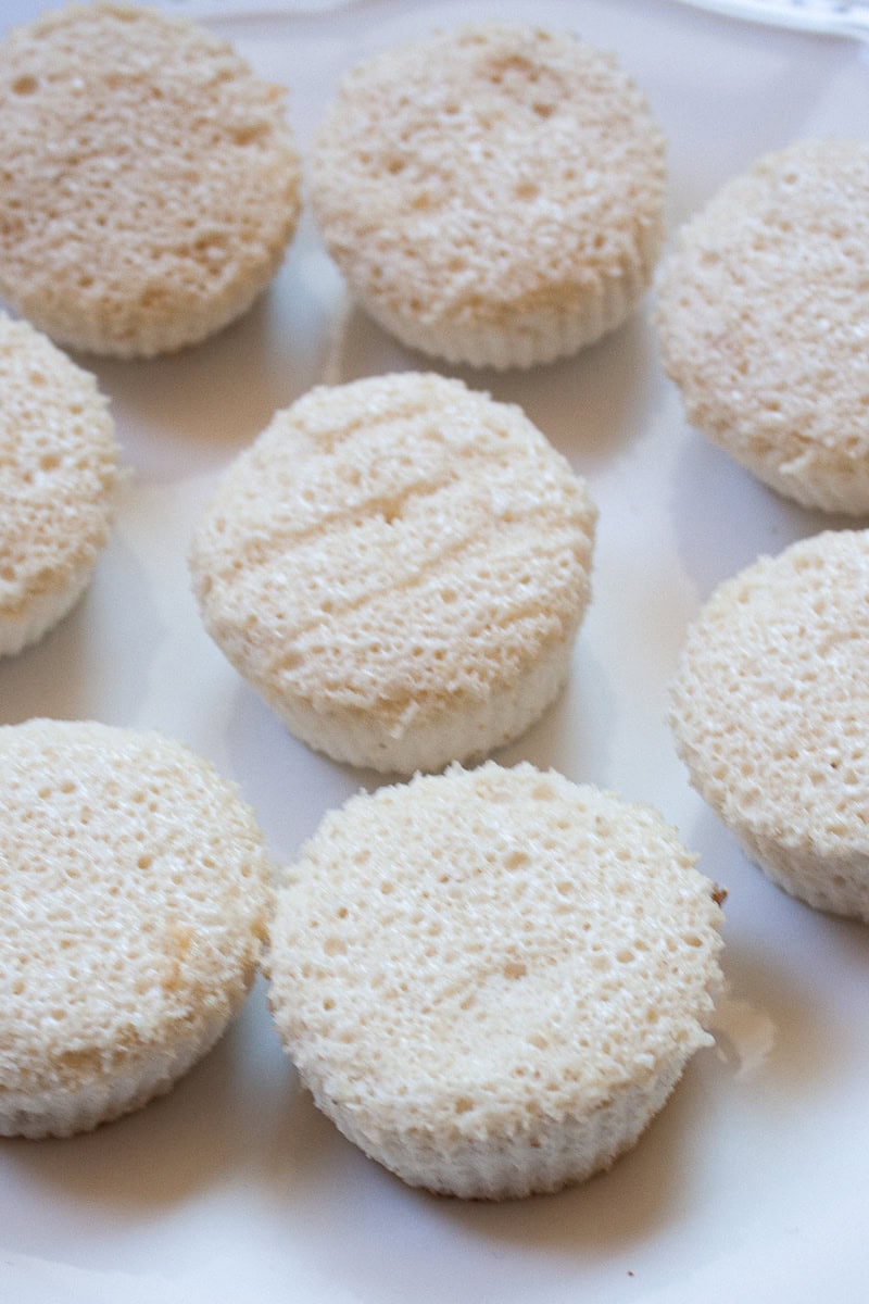 A close up of angel food cupcakes.