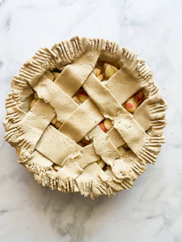 The lattice crust on the pie.