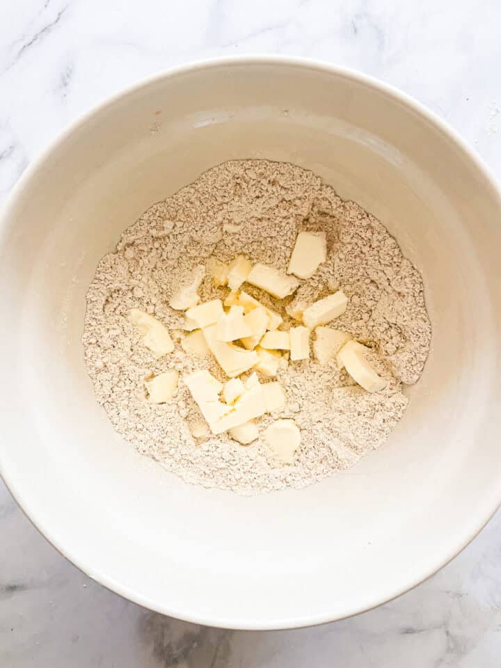 Butter is added to the pie dry mix.