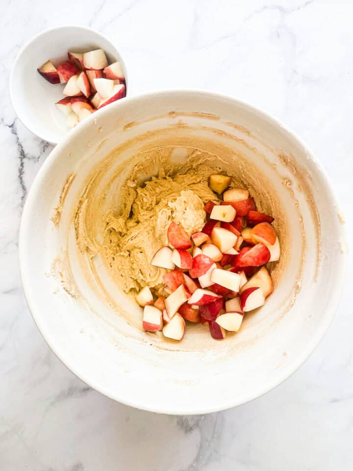 Peaches are added to the batter.