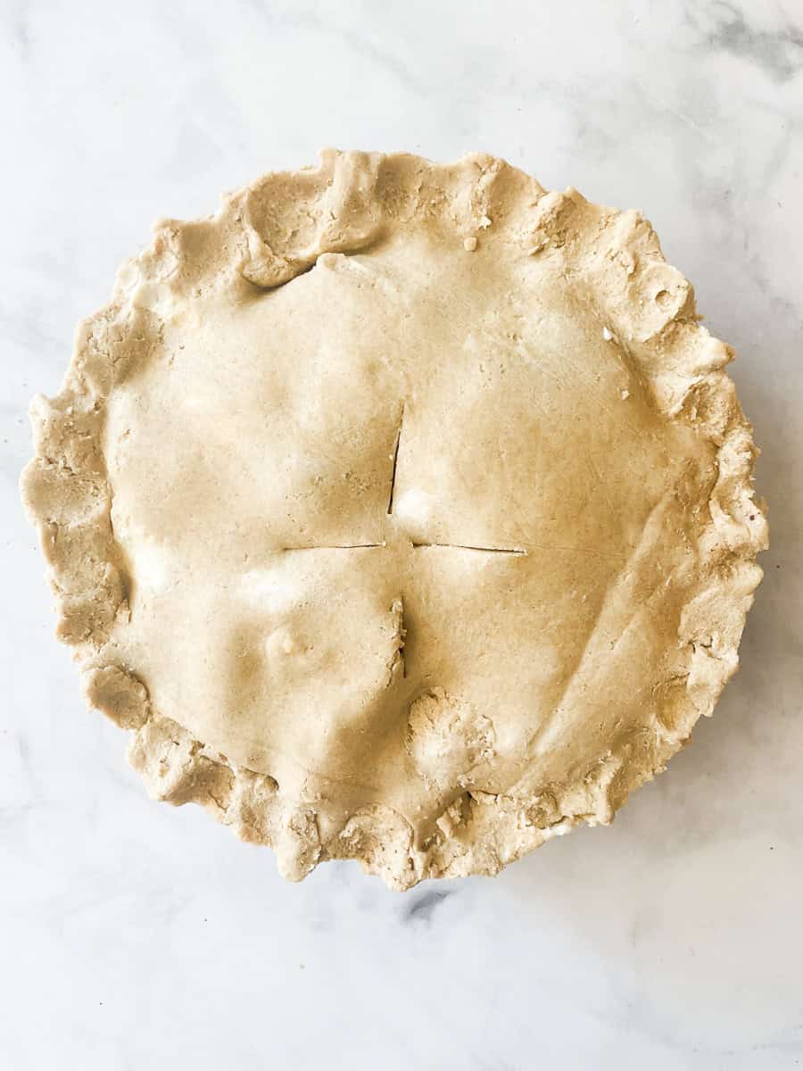 The Gravenstein apple pie before being baked.