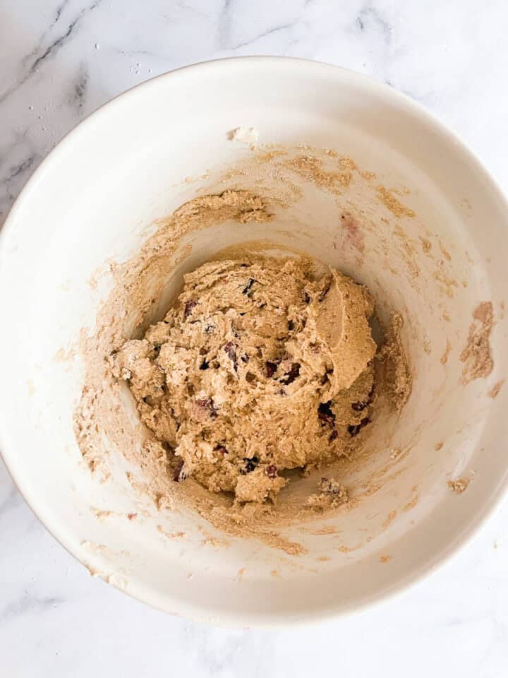 Gluten free scone dough in a bowl.