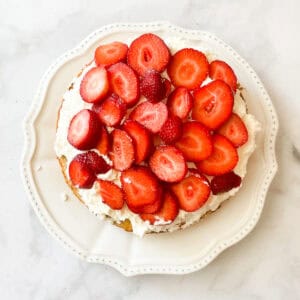 A gluten free strawberry shortcake cake.