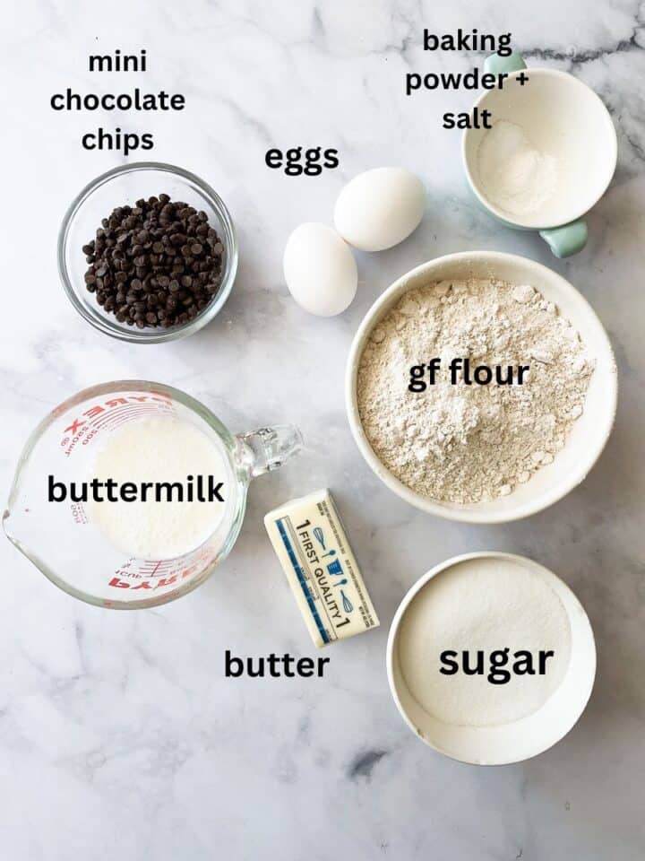 Cupcake ingredients are labeled including butter, sugar, gluten free flour.