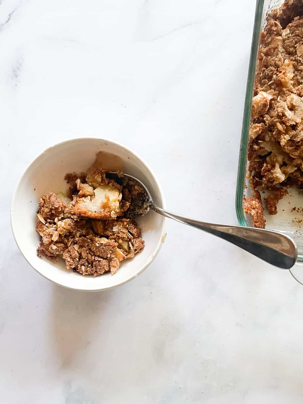 A bowl of oatmeal apple crisp.