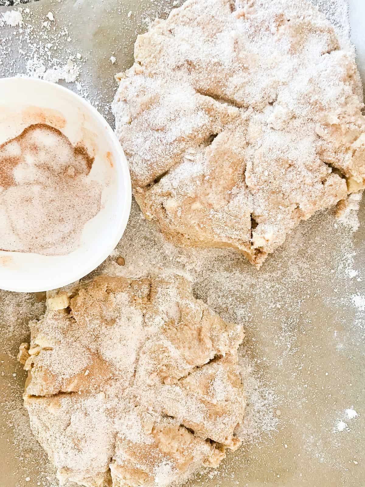 Cinnamon sugar is added to scones.