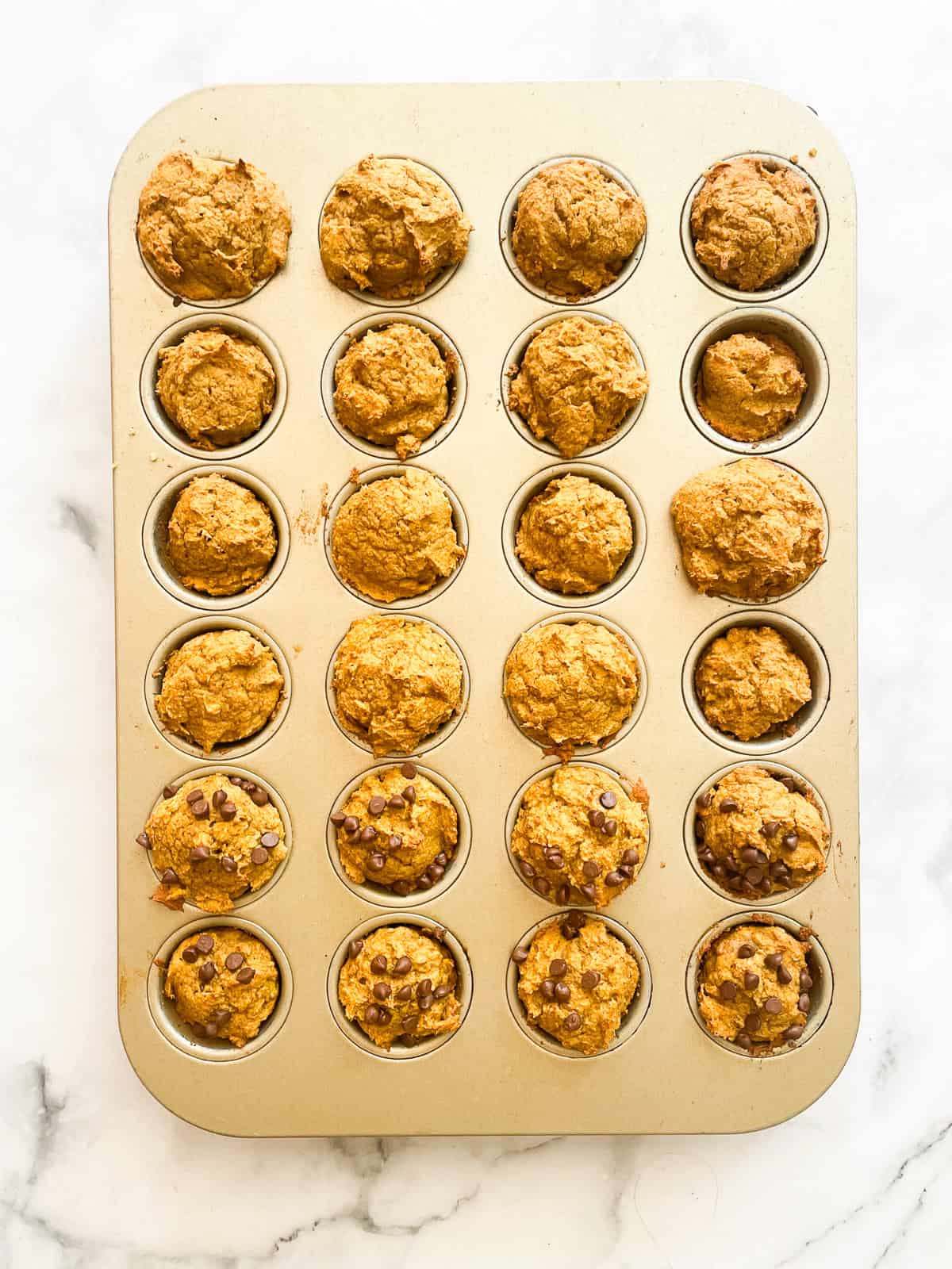 Gluten free mini pumpkin muffins cool in the pan.