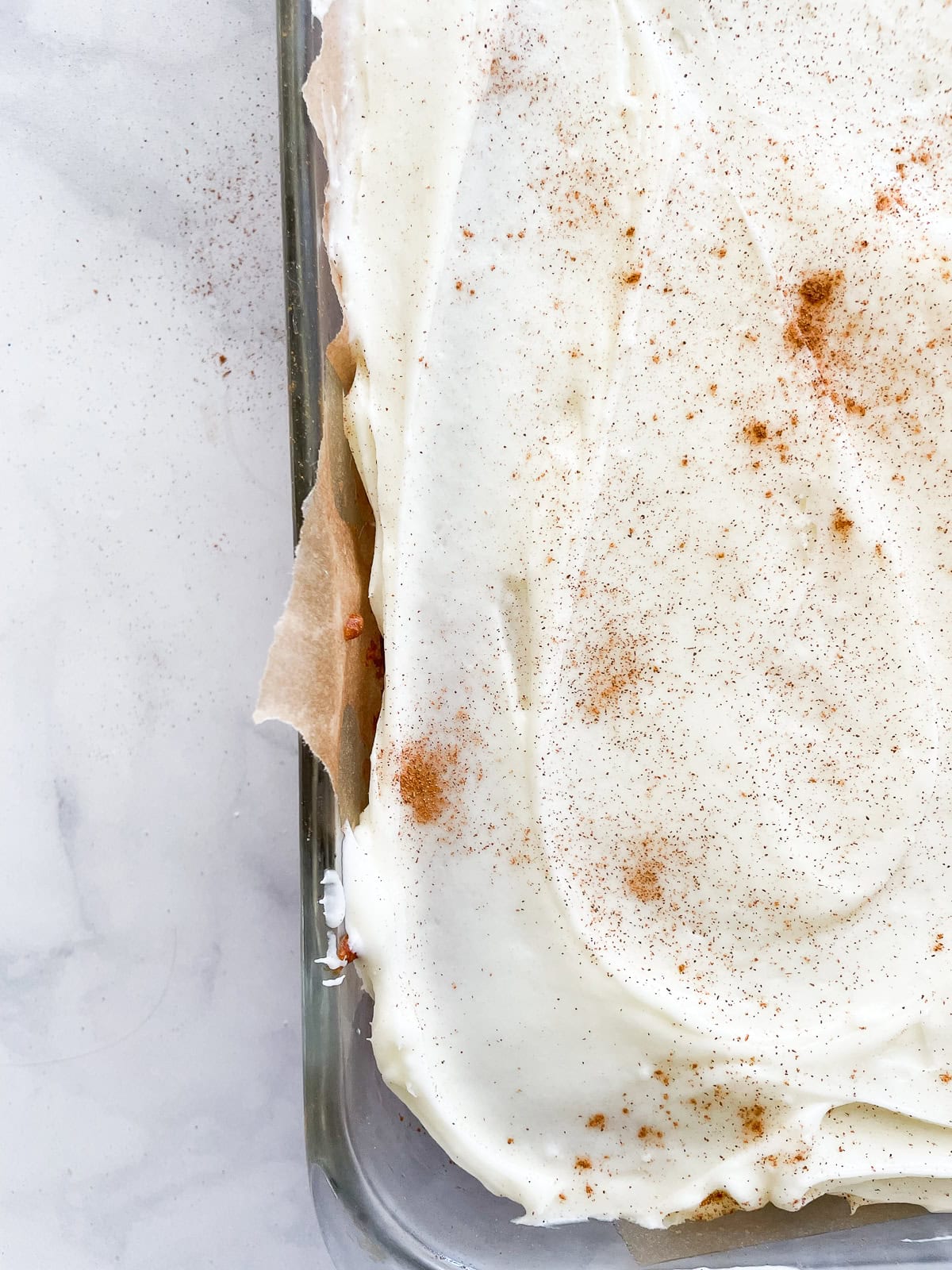 Cinnamon-dusted pumpkin sheet cake.