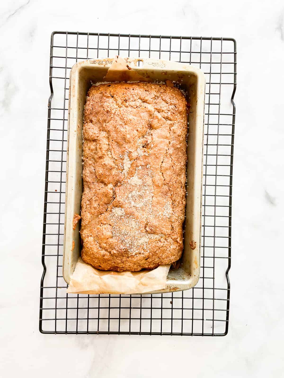 Oat flour banana bread cools in the tin.