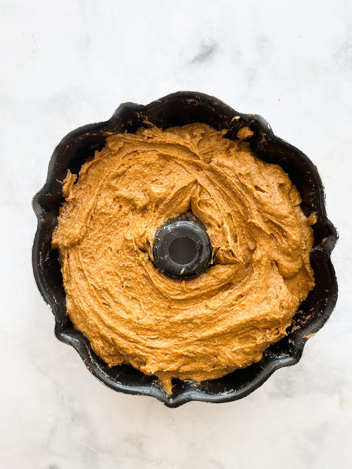 The rest of the batter is added to the pan.