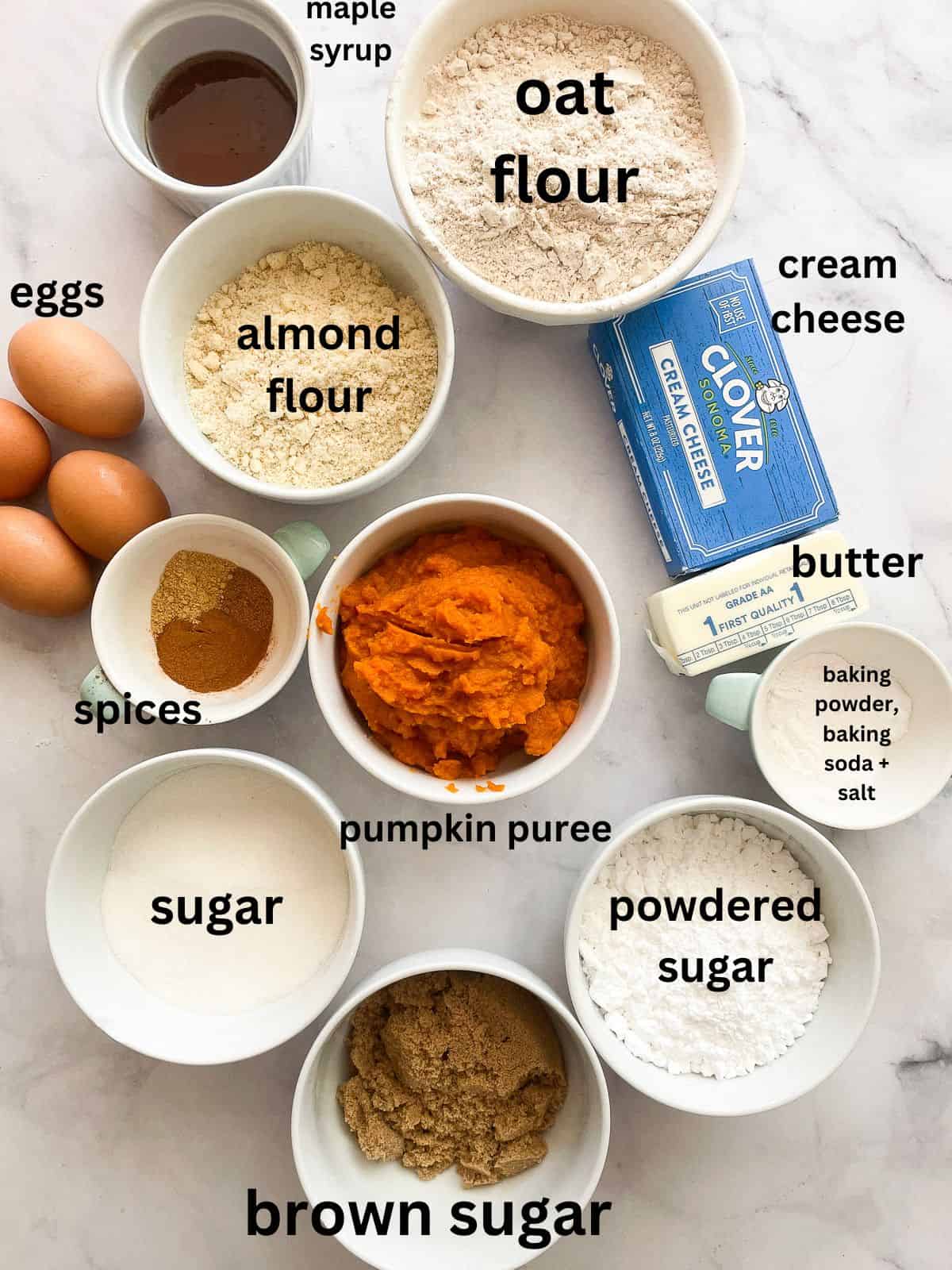 Ingredients for pumpkin sheet cake are text-labeled.