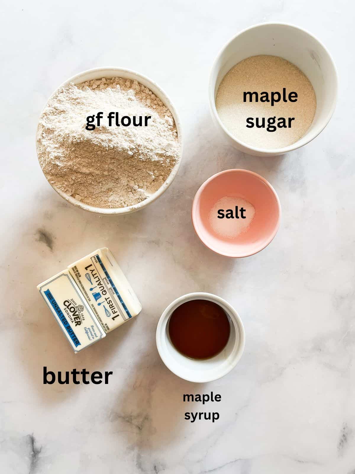 Ingredients for maple sugar shortbread are text-labeled.