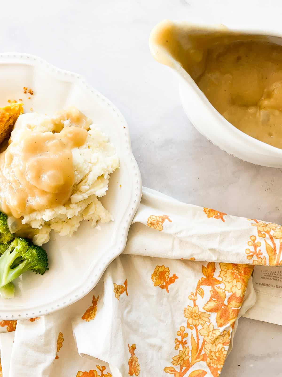 Gluten free gravy on mashed potatoes.