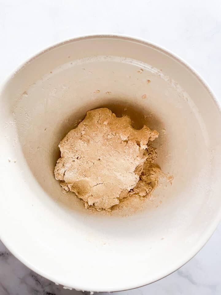 Maples shortbread dough in a bowl.