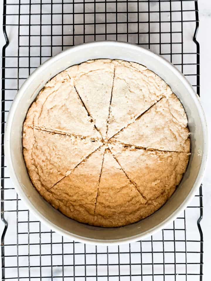 Baked shortbread cools in the pan.