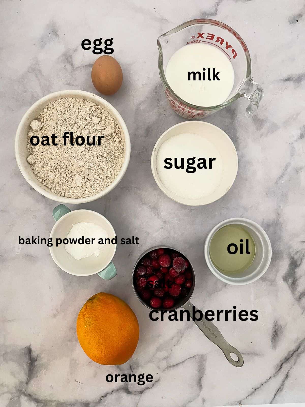 Orange cranberry muffin ingredients are text-labeled.