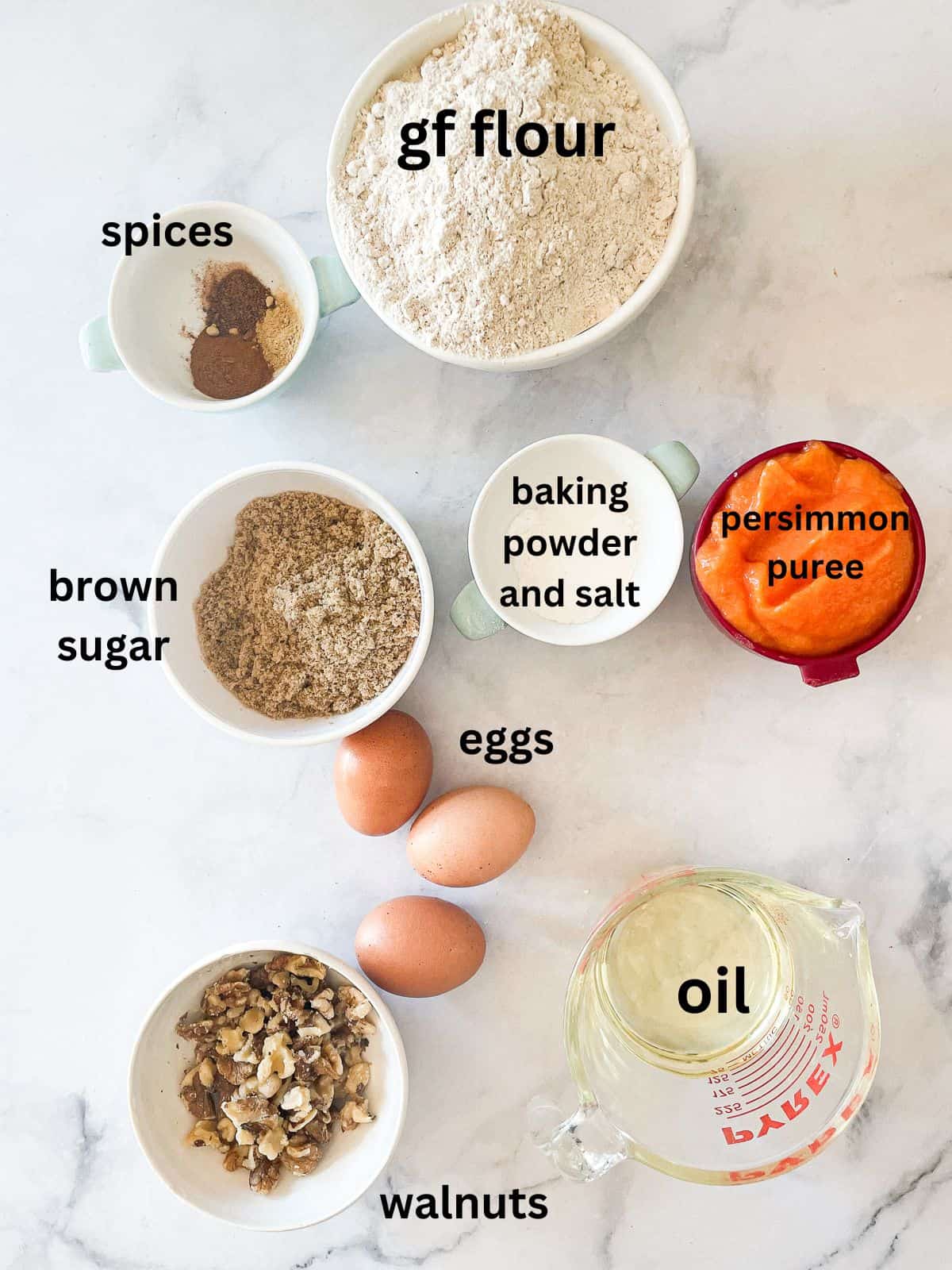 Ingredients for gluten free persimmon muffins are text-labeled.