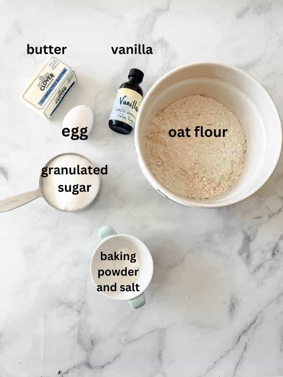 Ingredients for oat flour sugar cookies.