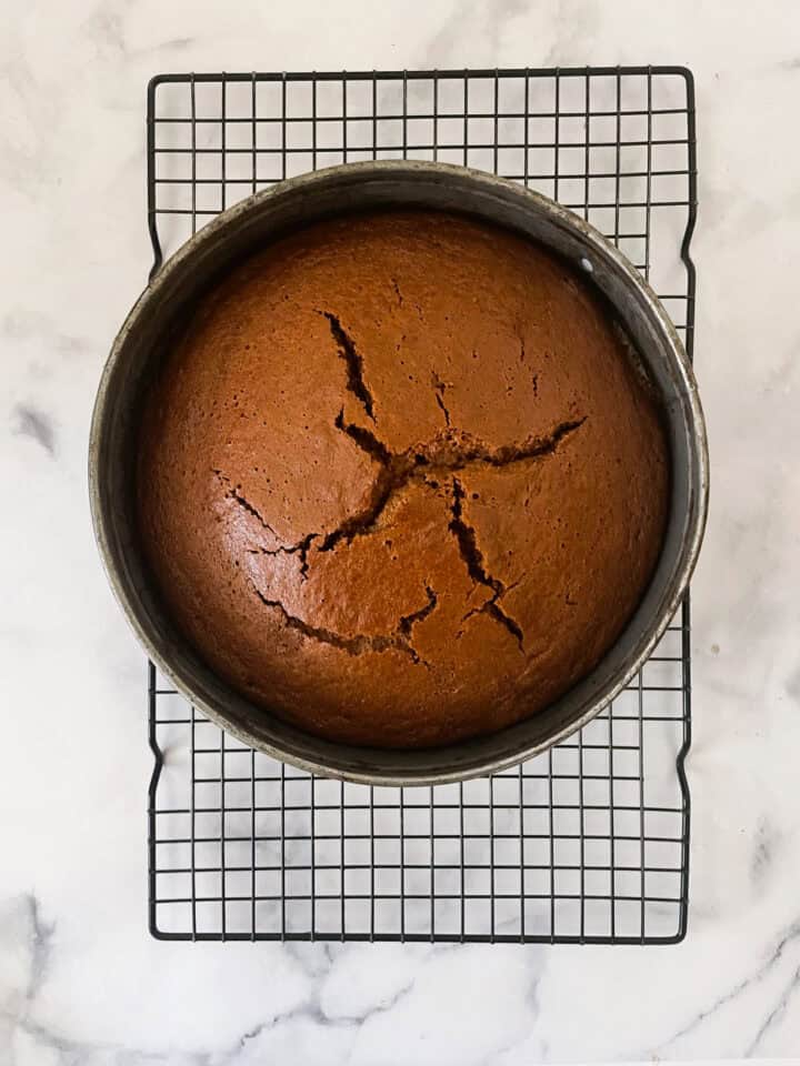 Gluten free gingerbread cools on a rack.