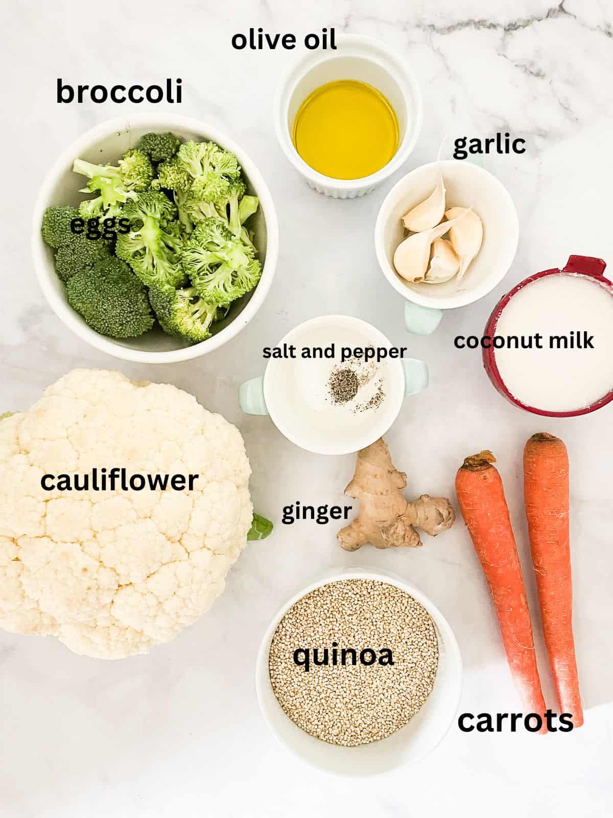 Ingredients for coconut quinoa are text-labeled.