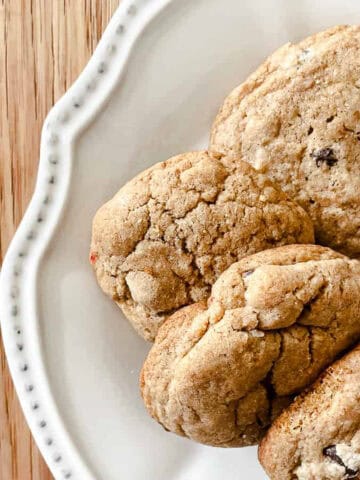 A plate of gluten free chocolate chip cookies.