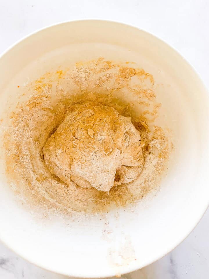 Oat flour dough in a bowl.