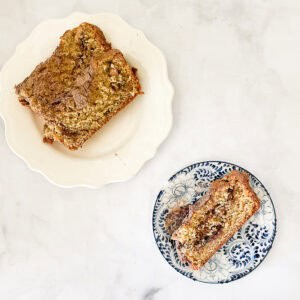 Slices of cinnamon bread on plates.