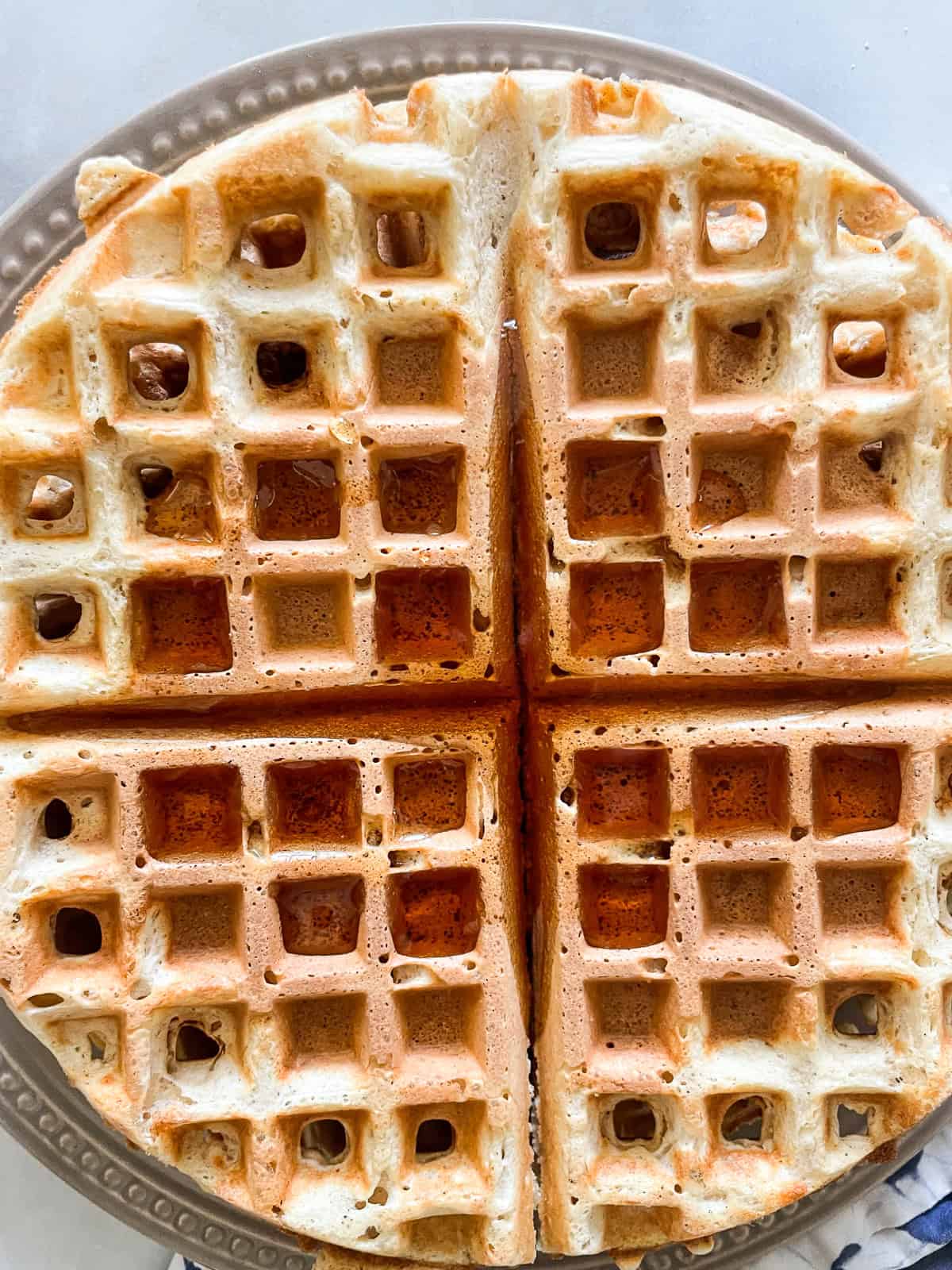 Syrup on waffles.