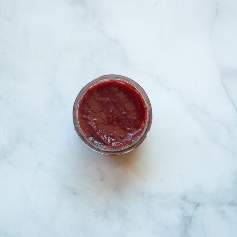 A jar of low sugar strawberry jam.