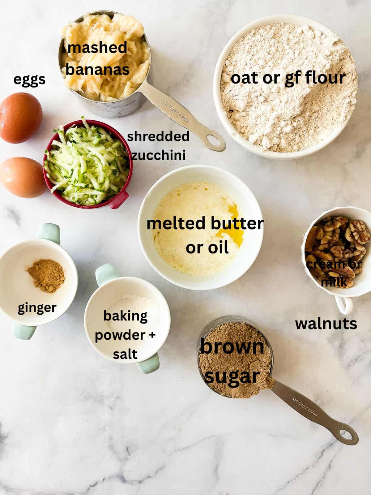 Sweetly simple gluten free banana & zucchini bread is made with whole grain flour and summer's zucchini, plus walnuts for crunch.