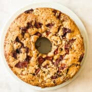 A gluten free apple cake on a plate.
