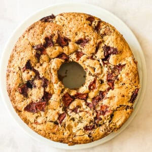 A gluten free apple cake on a plate.