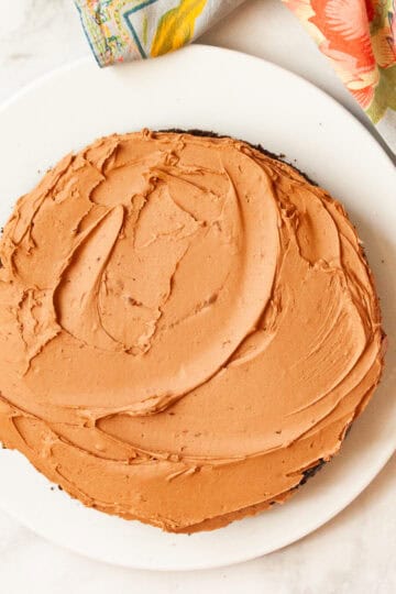 The best chocolate cake ever on a white plate.