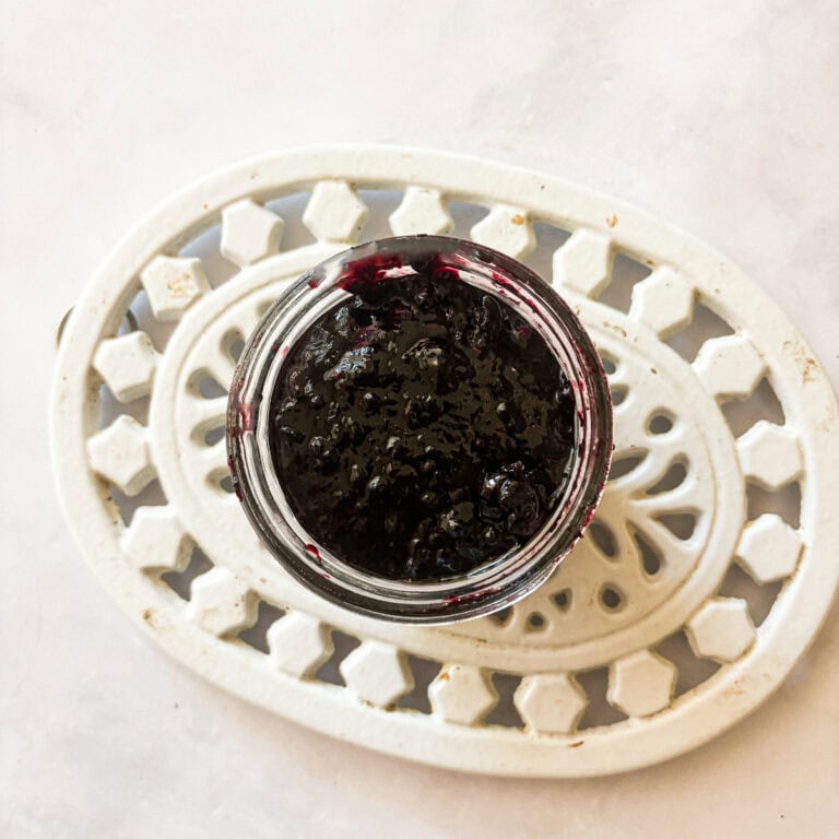 A jar of homemade blackberry jam.