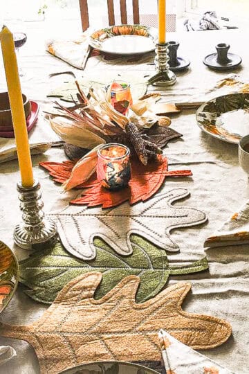 A table set for a Thanksgiving meal.