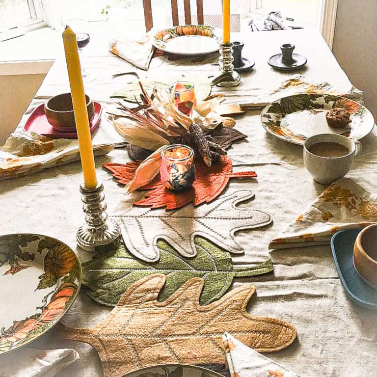 A table set for a Thanksgiving meal.