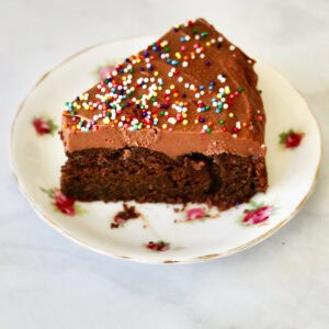 Slices of one bowl gluten-free birthday topped with sprinkless