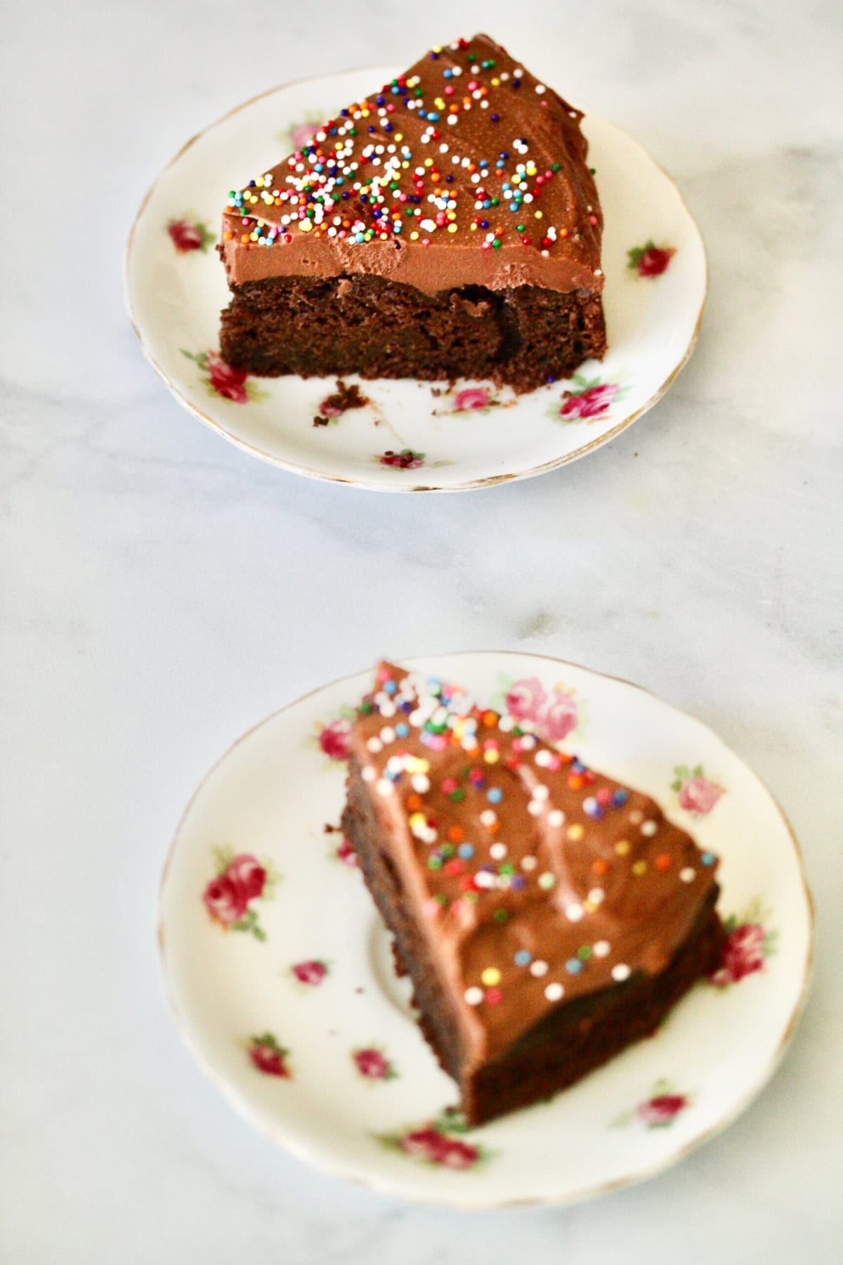 Slices of one bowl gluten-free birthday topped with sprinkless