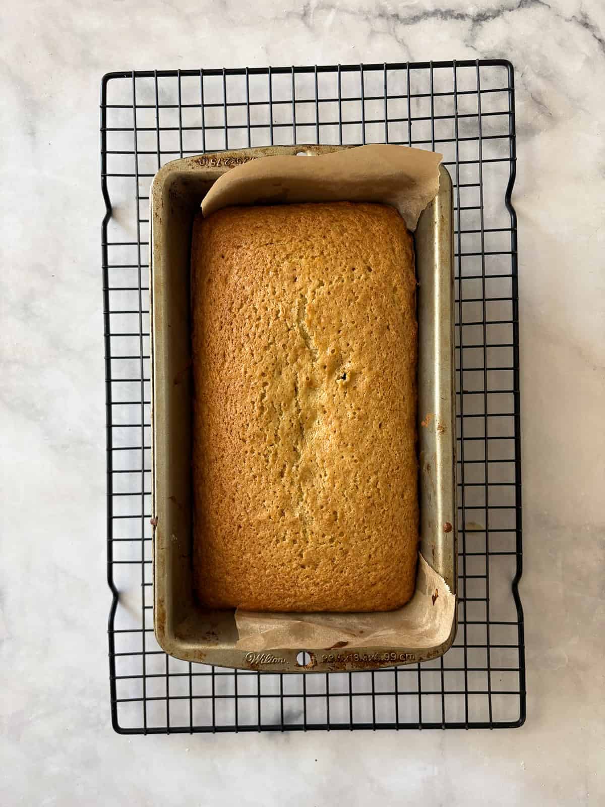 A tender and moist yogurt-based crumb makes this pretty gluten free olive oil grapefruit cake stand out. Finished with grapefruit glaze! A baked loaf of gluten free grapefruit bread cools in the pan.