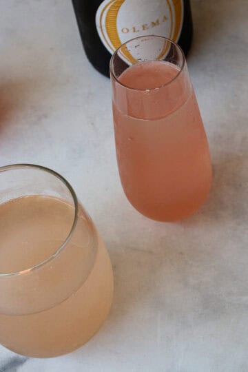 Glasses of rhubarb cocktail.